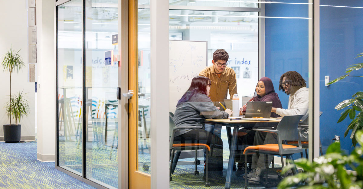 Students in one of the Study Rooms at Wallace Library