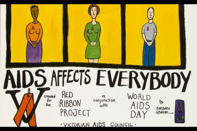 poster with drawings of three people reads, AIDS affects everybody.