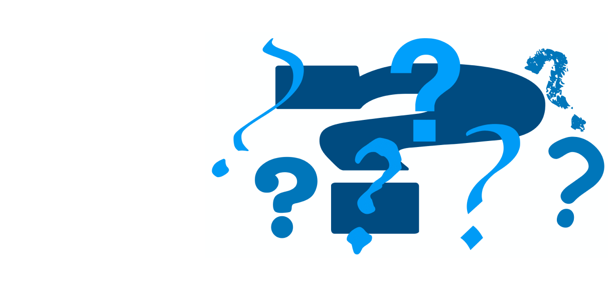 graphic with blue question marks of varying sizes.