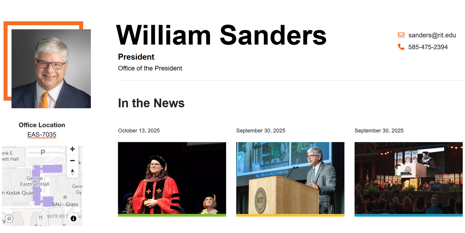 A screenshot of the directory page of President William Sanders.