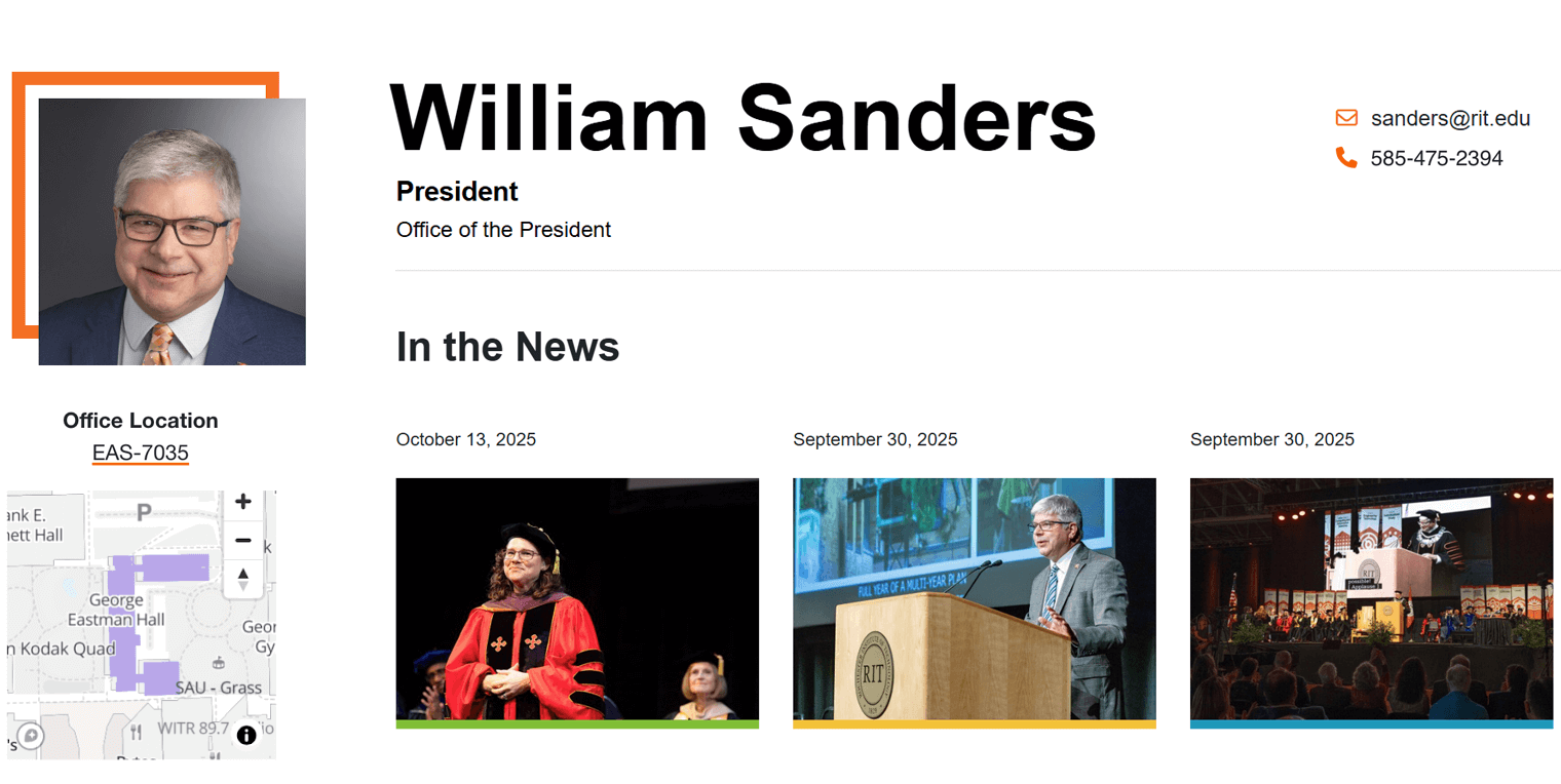A screenshot of the directory page of President William Sanders.