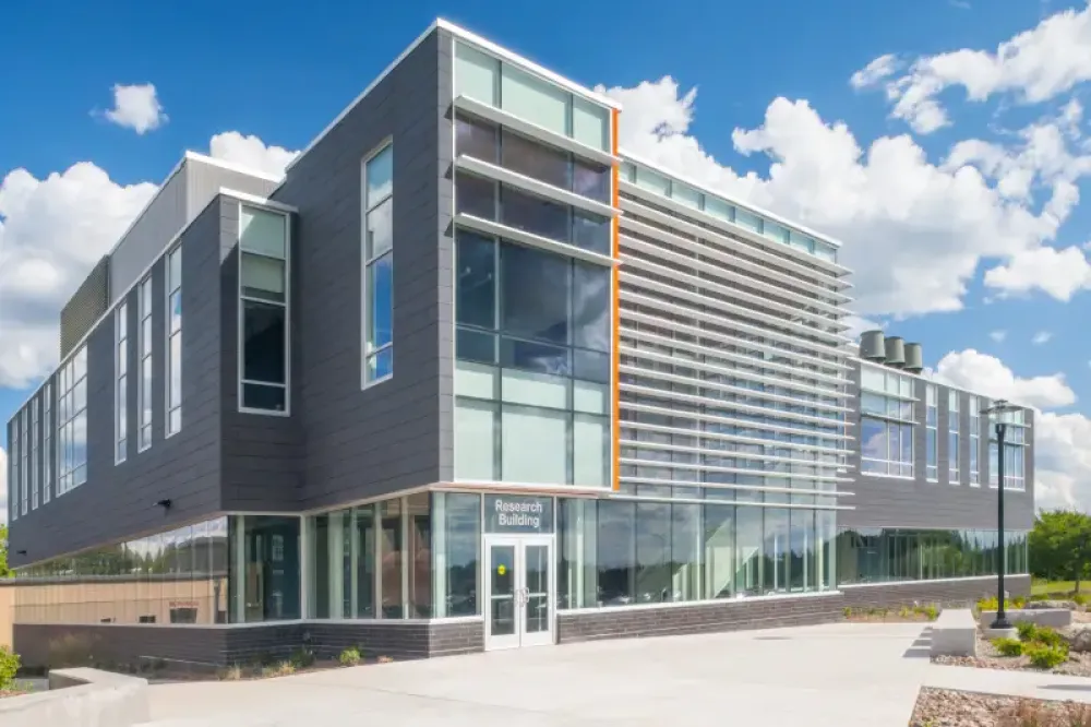 Closer angle of the research building
