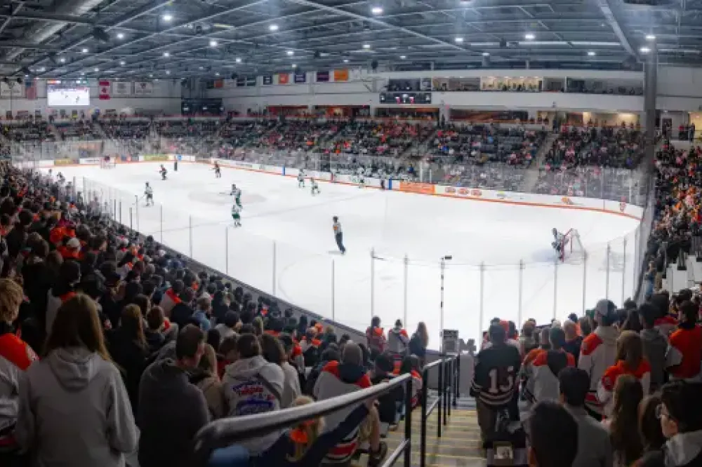 Hockey game shot taken from the stands