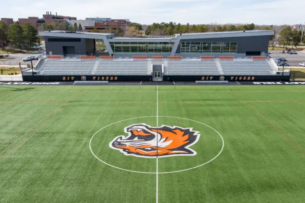 Sideline shot of the turf soccer field