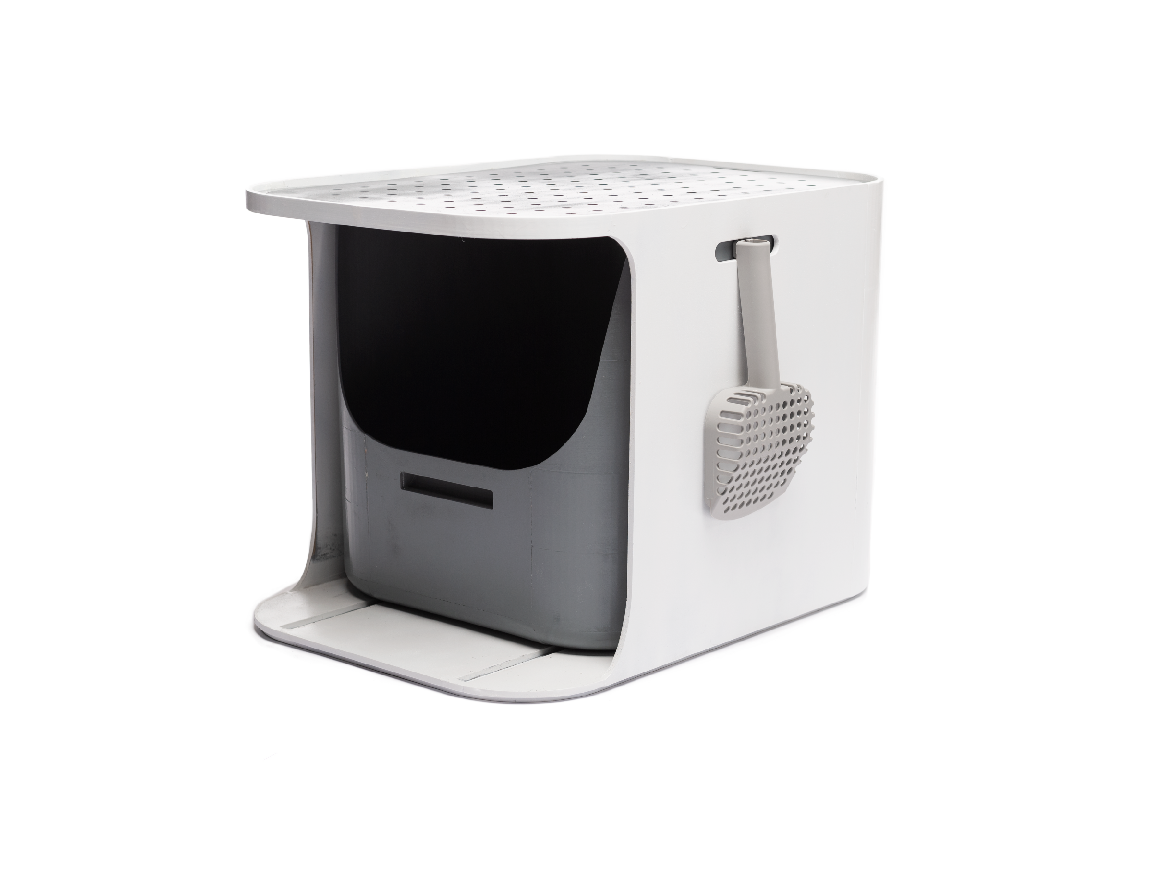 Stacking Litter Box 3/4 view with scoop