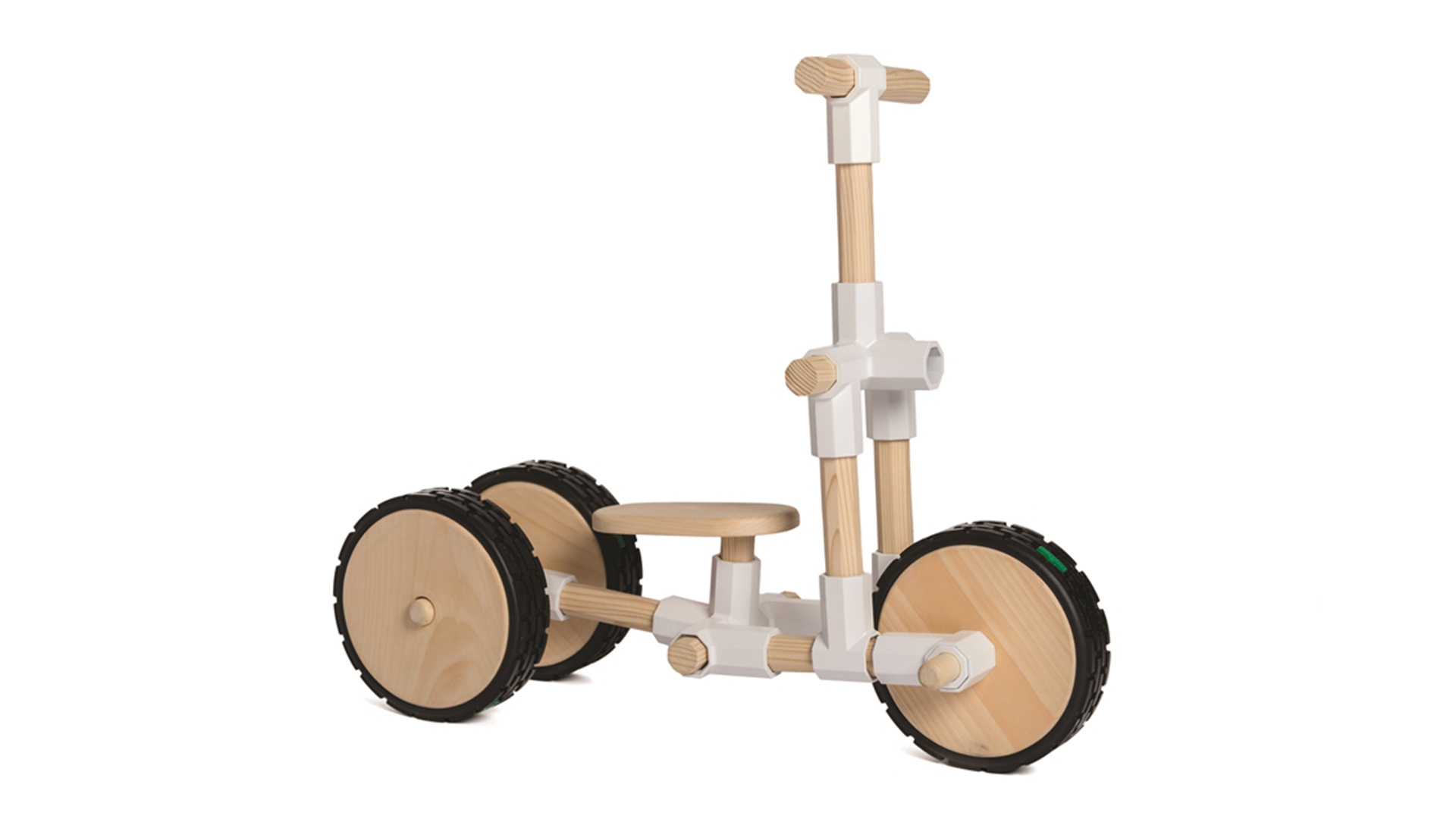 Possible configuration of pieces using 3 wheels and seat lowered for kneeling or standing