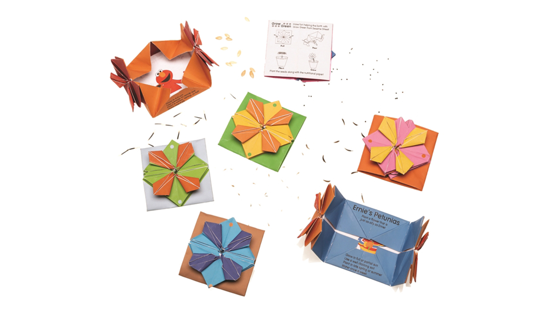 Assorted colorful origami seed packets