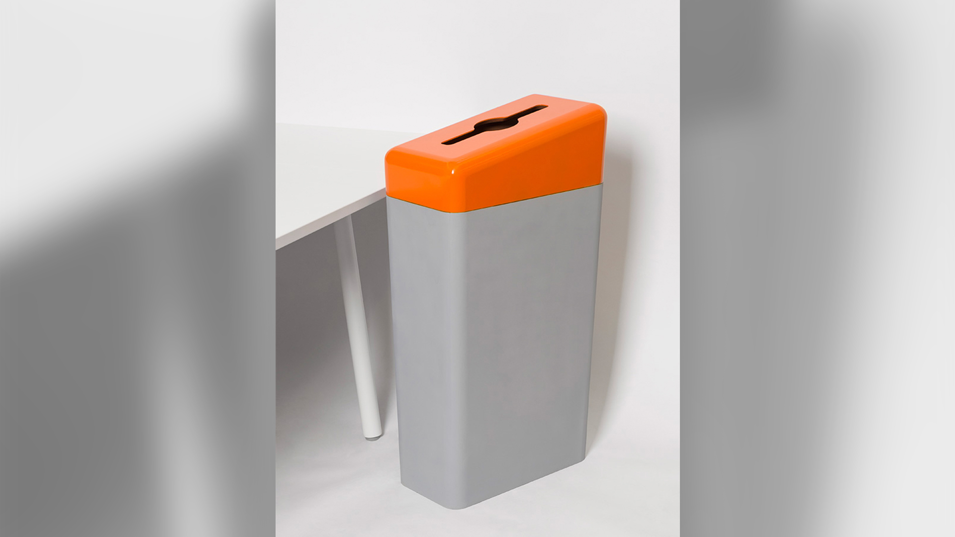 Recycling bin angled top with paper slit and small circular hole