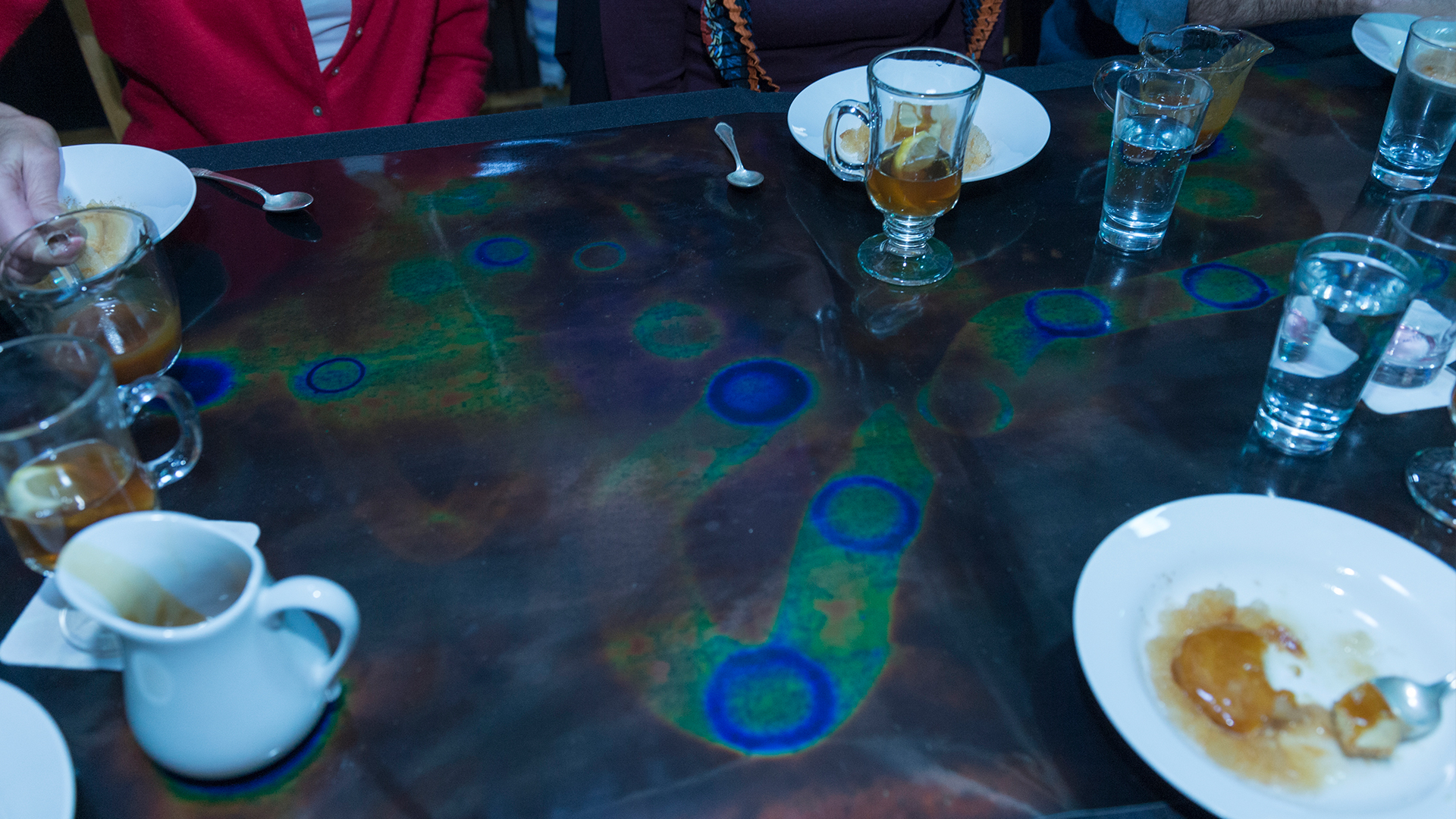 Table top close up of changing color from temperature changes