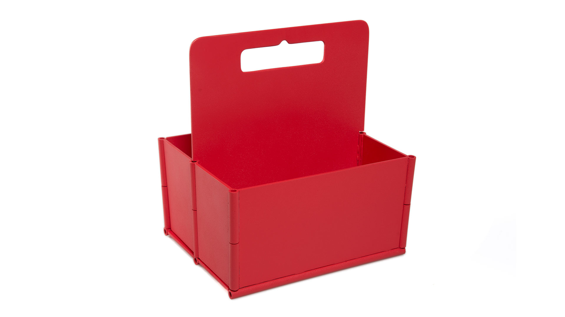Empty Red rectangular six pack carrier with center handle