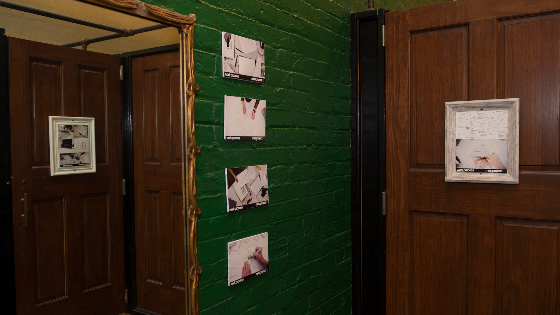 Small visual instructions hung vertically on wall describing how to give feedback