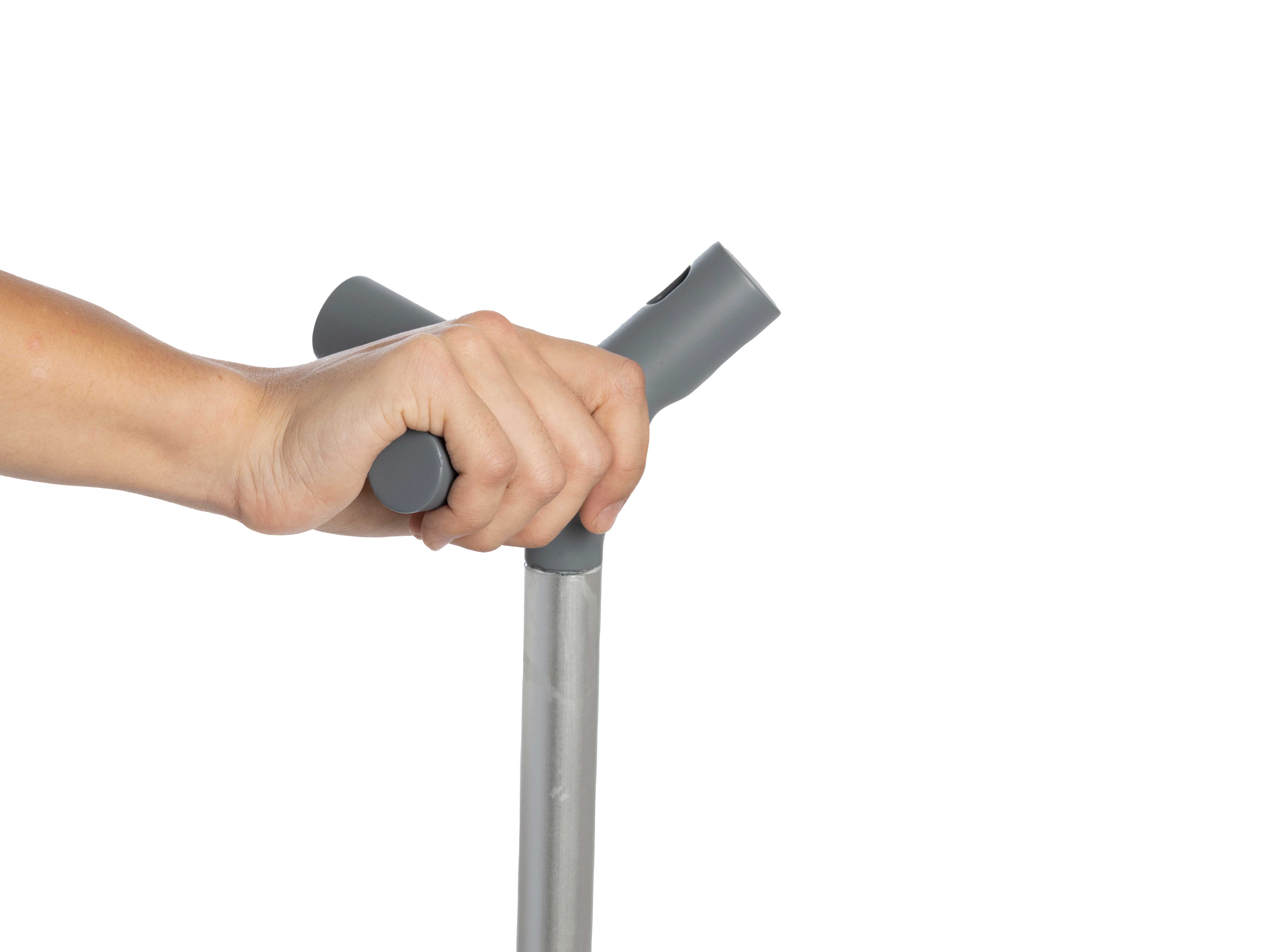 Photo of the top of the Branch model with a hand modeling one of the three handles.