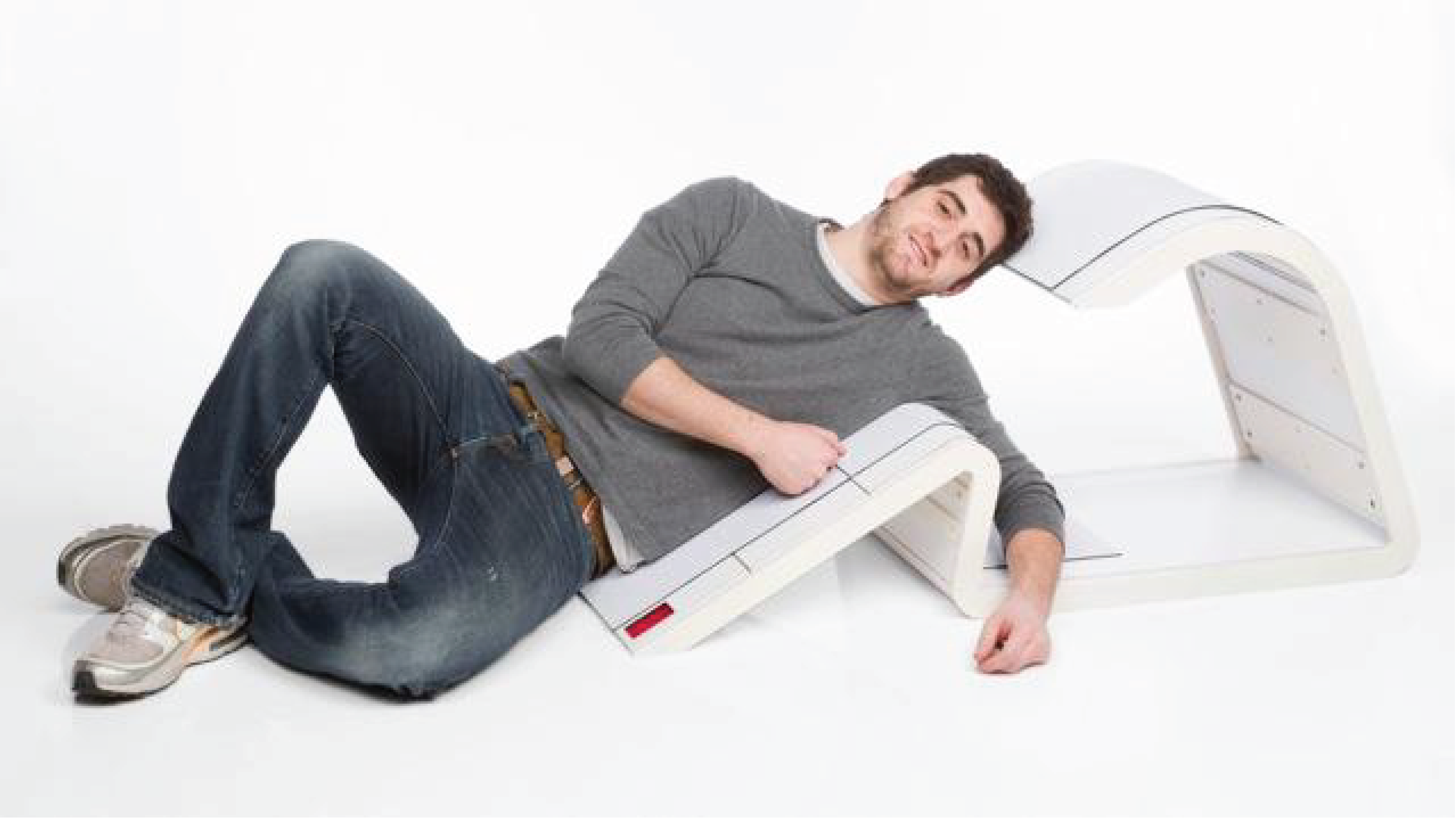 Student relaxing at the body-support device.