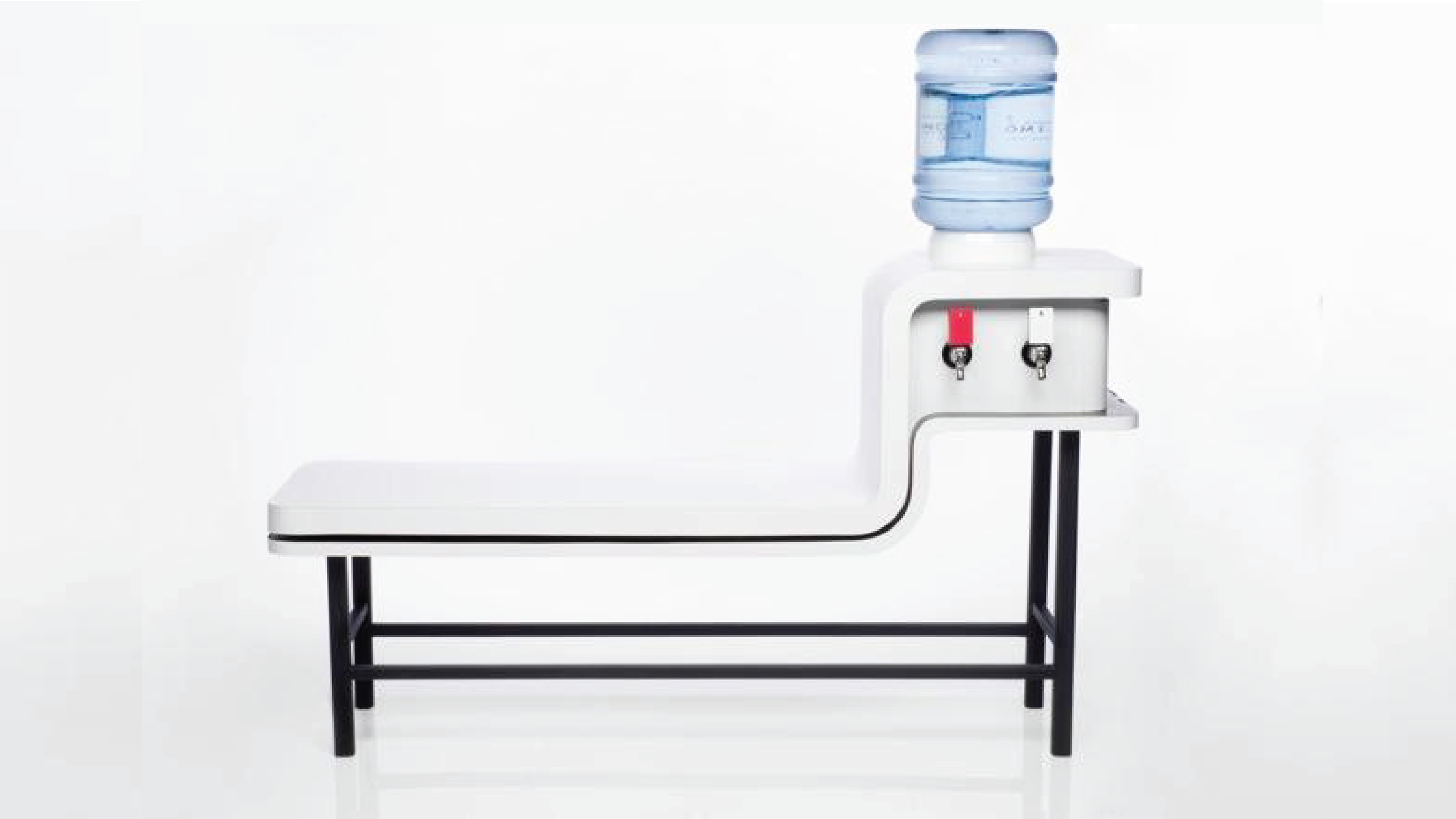 A bench with a built in water cooler.