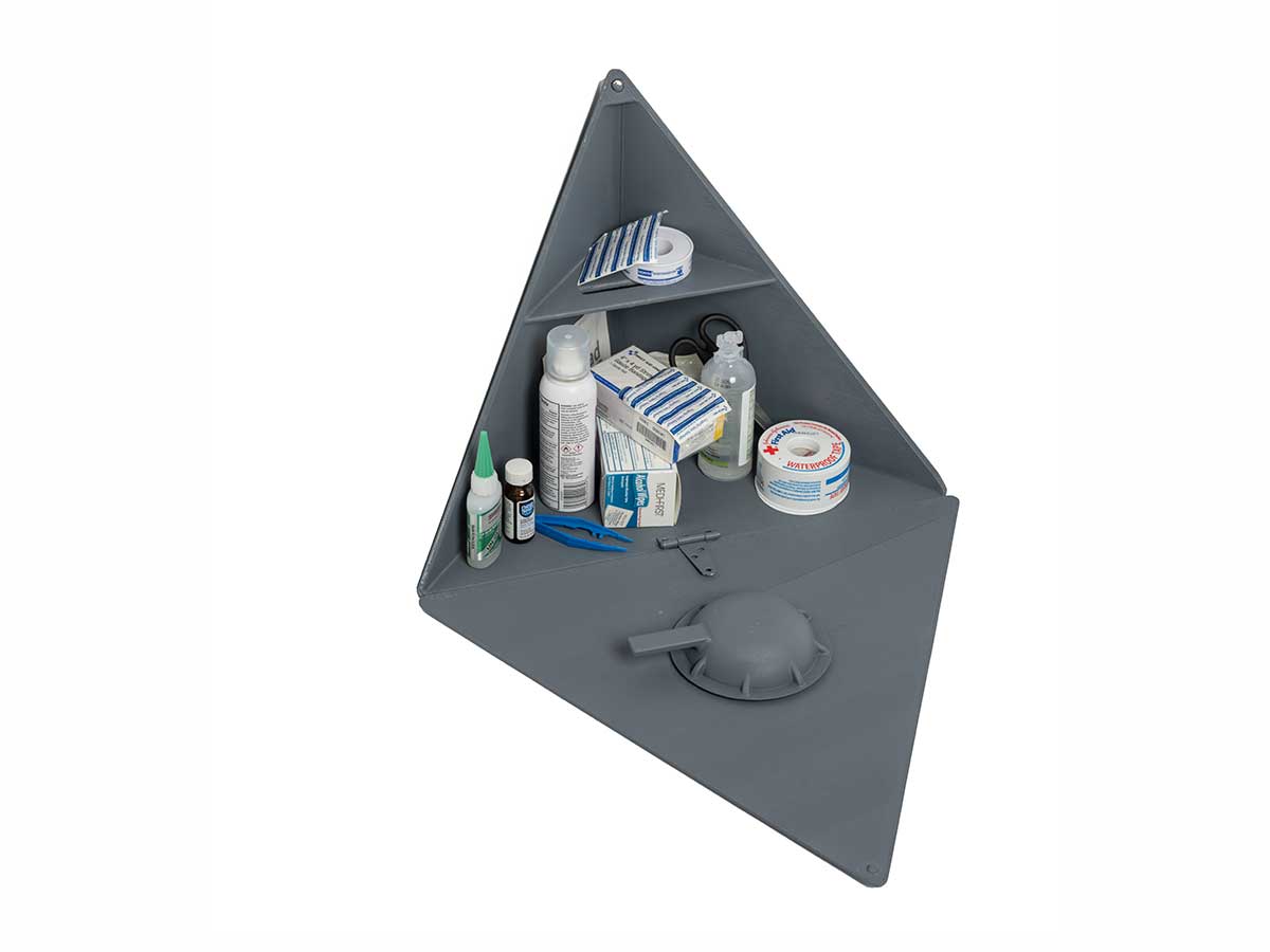 Photo of the Corner Triad Box model open. 