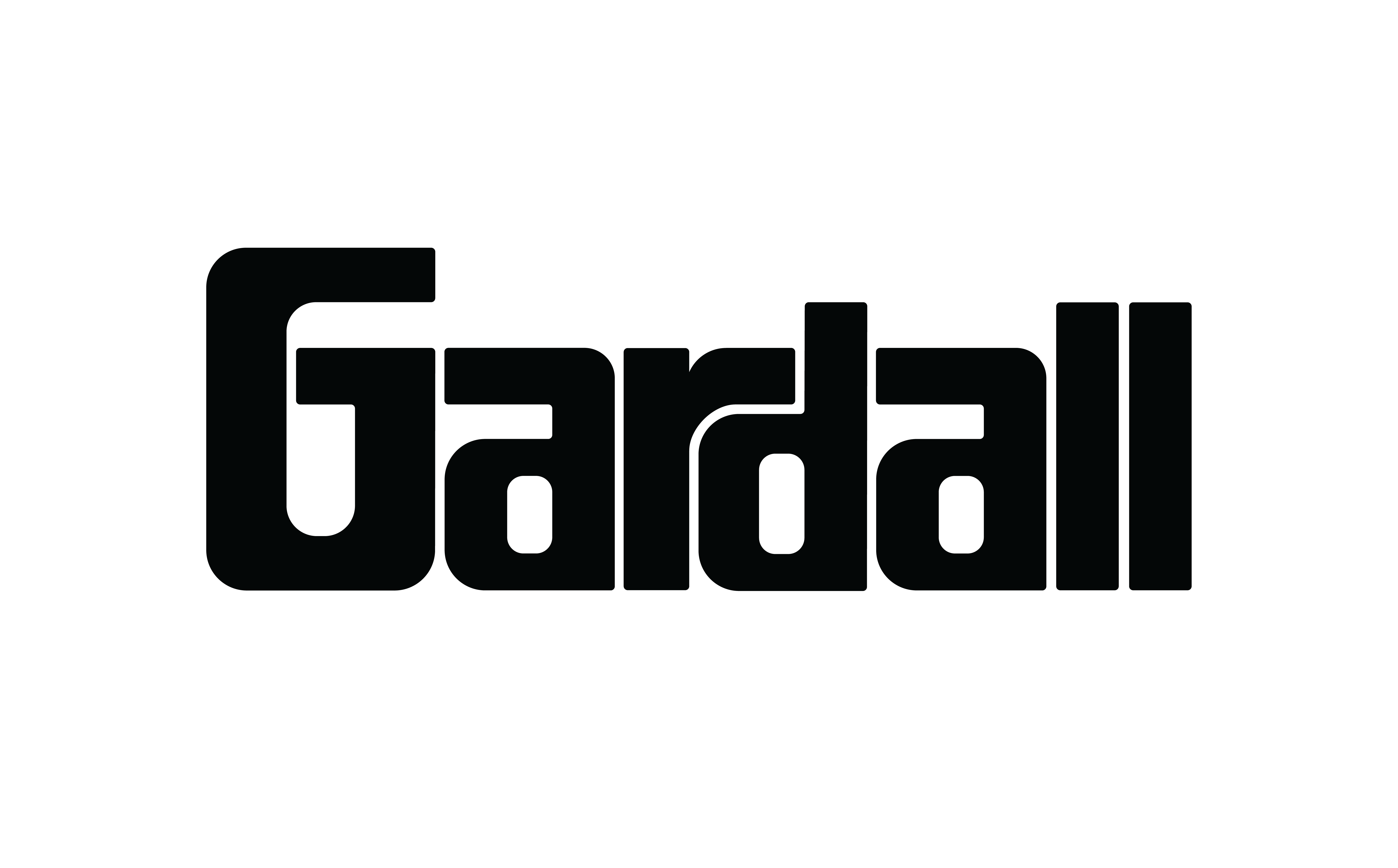 A black version of Gardall's custom logotype on a white background.