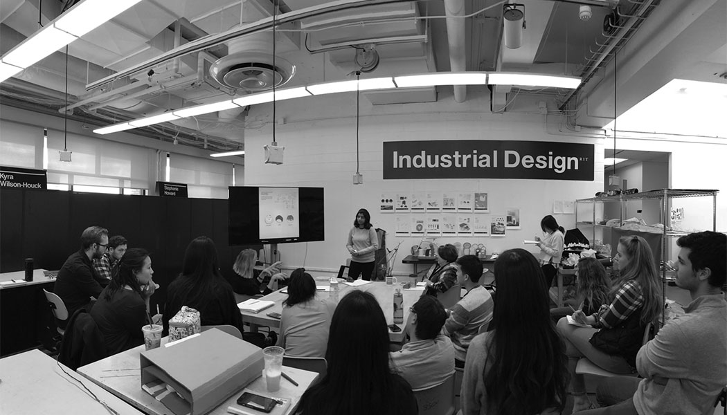 a black and white photo of a presentation for Industrial Design