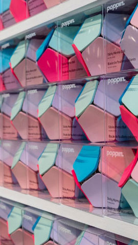 A wall of colorful cubes from Metaproject 06 with Poppin.