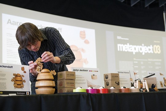 Person working on design on stage