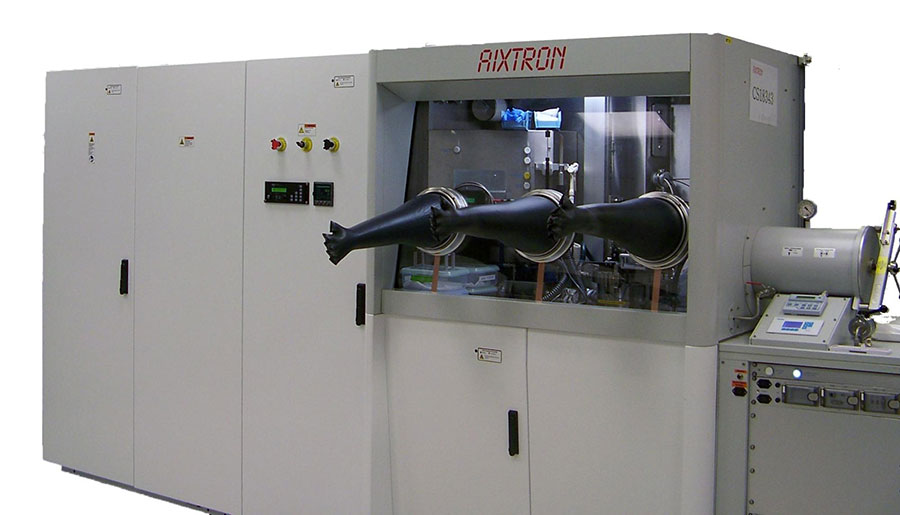 Metal Organic Vapor Phase Epitaxy tool used for growth of III-V optoelectronics such as solar cells, LEDs, lasers and photodetectors