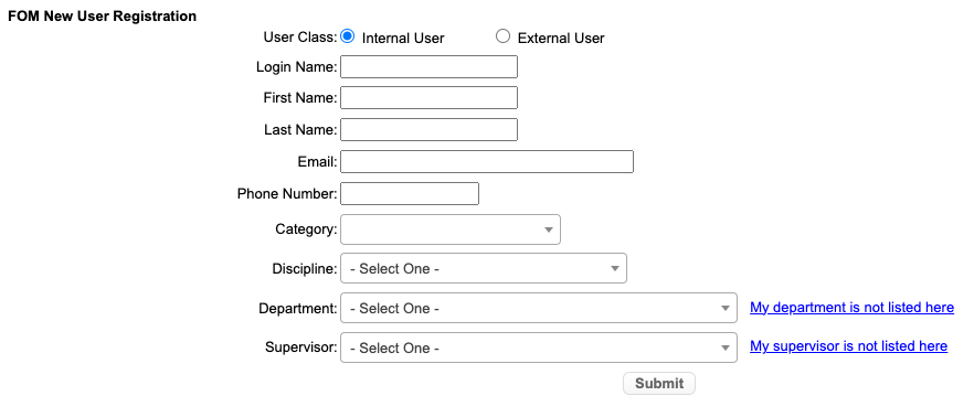 a screenshot of the FOM registration form