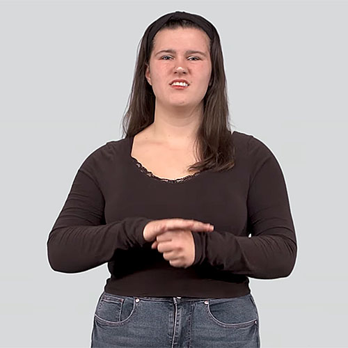Person demonstrating the sign for 'stressed' in American Sign Language.