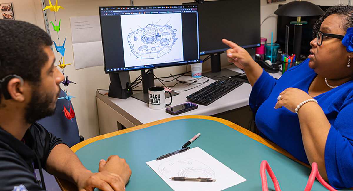 Teacher tutoring student