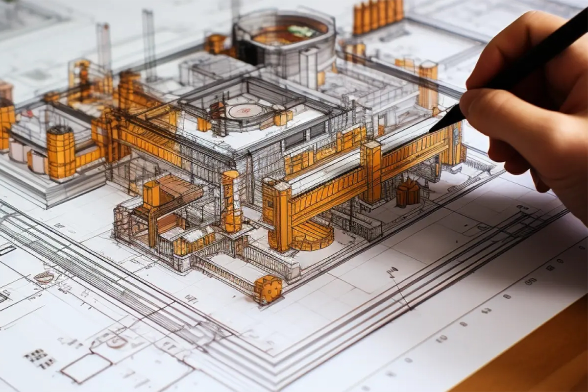 Person drawing schematic of circuit board
