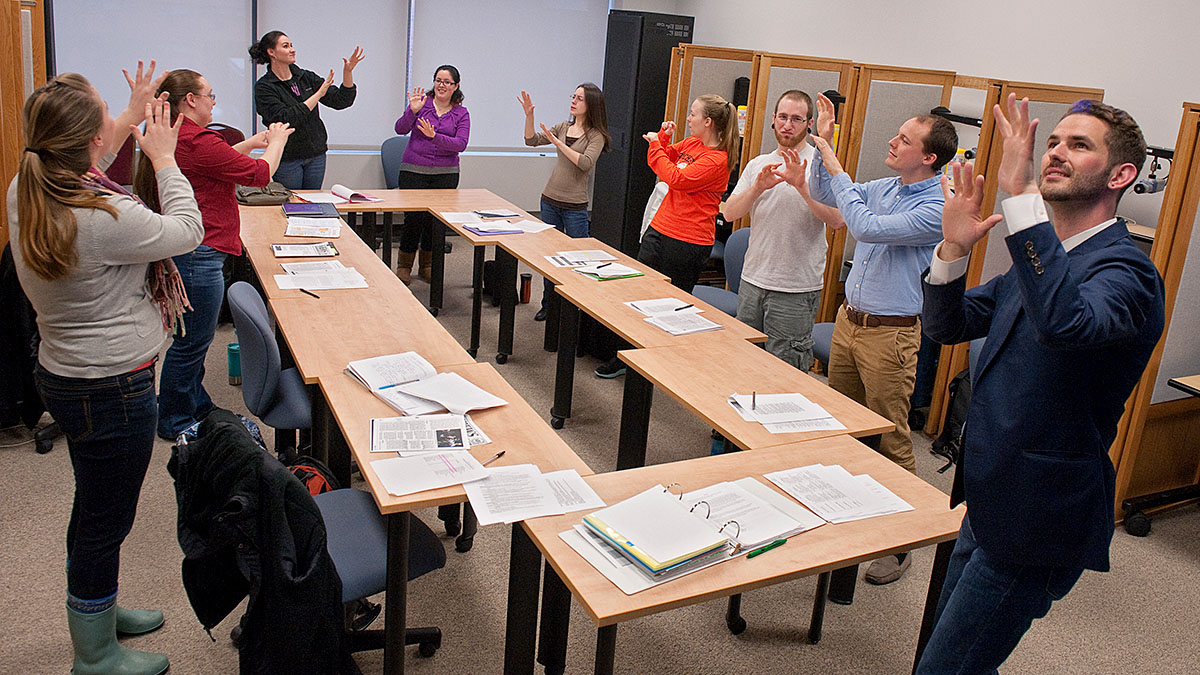 Interpreting students in the classroom.