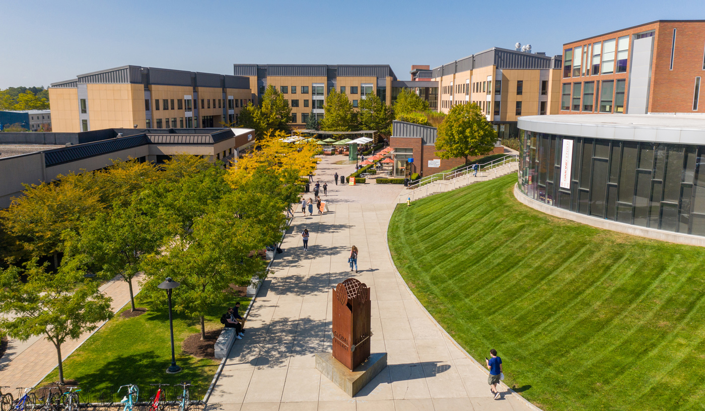 drone shot of campus 