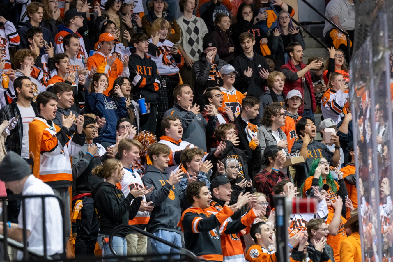 RIT hockey fans signing tiger