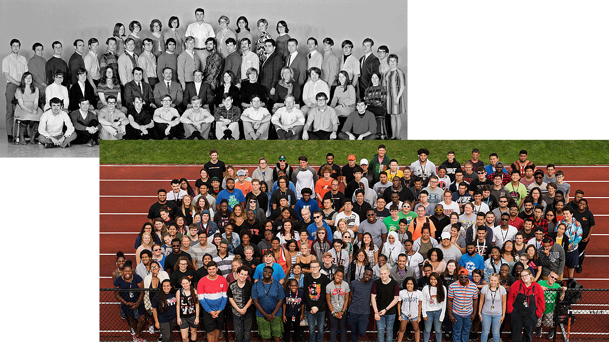 On the top left, the charter class of NTID. On the bottom right, SVP 2018 class