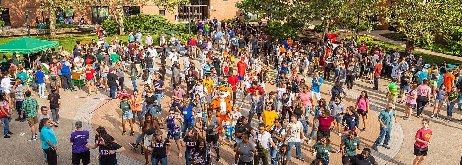 Students in the Frisina Quad during Apple Fest
