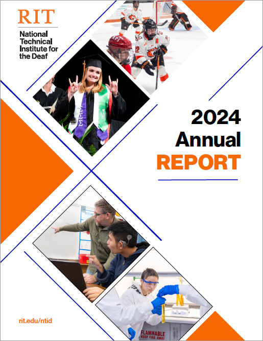 Cover image of the RIT/NTID 2024 Annual Report with student photos laid out in diamond shapes