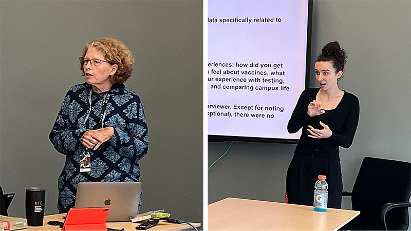 Faith interpreting in a meeting