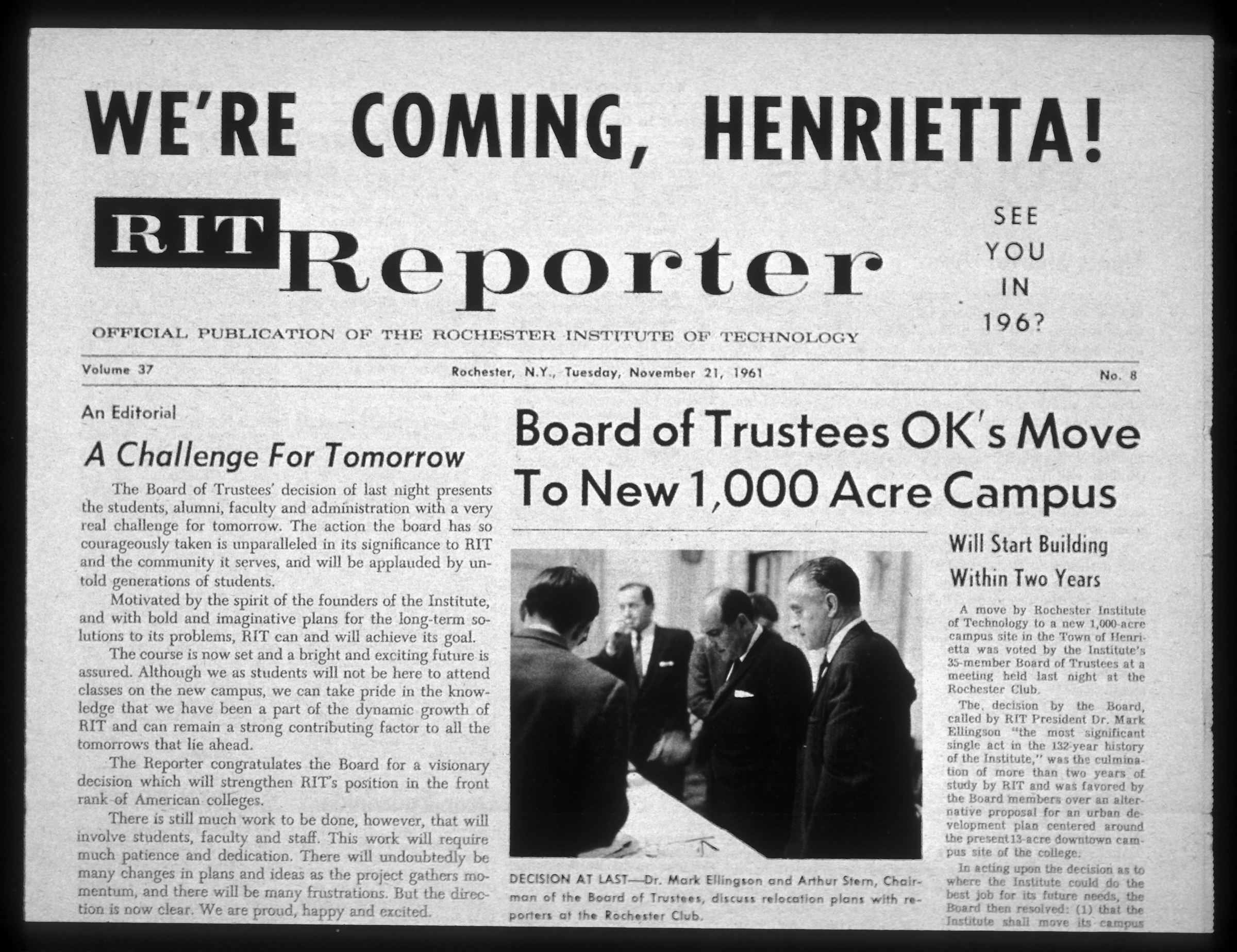 From the archives, Reporter magazine cover from 1961 annoucing the move to Henrietta