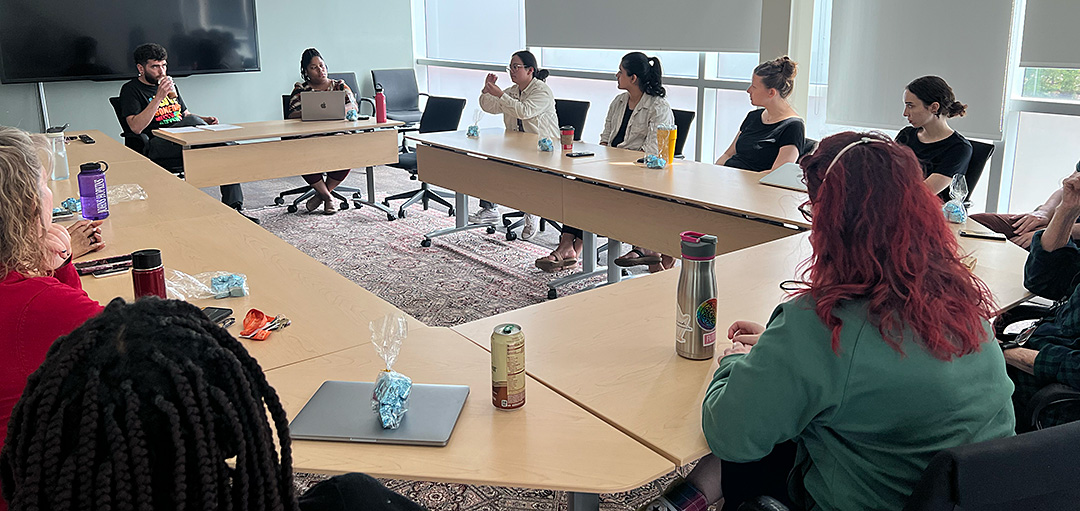 A meeting in progress in a conference room