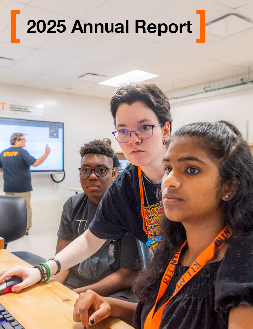 students in lab with caption 2025 annual report