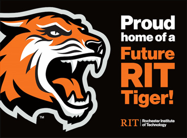 graphic with black background, RITchie tiger head, and "Proud home of a Future RIT Tiger"