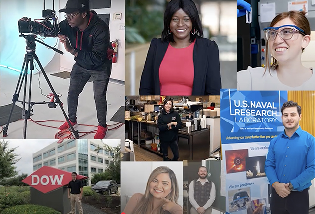 Montage of students at various professional jobs and opportunites