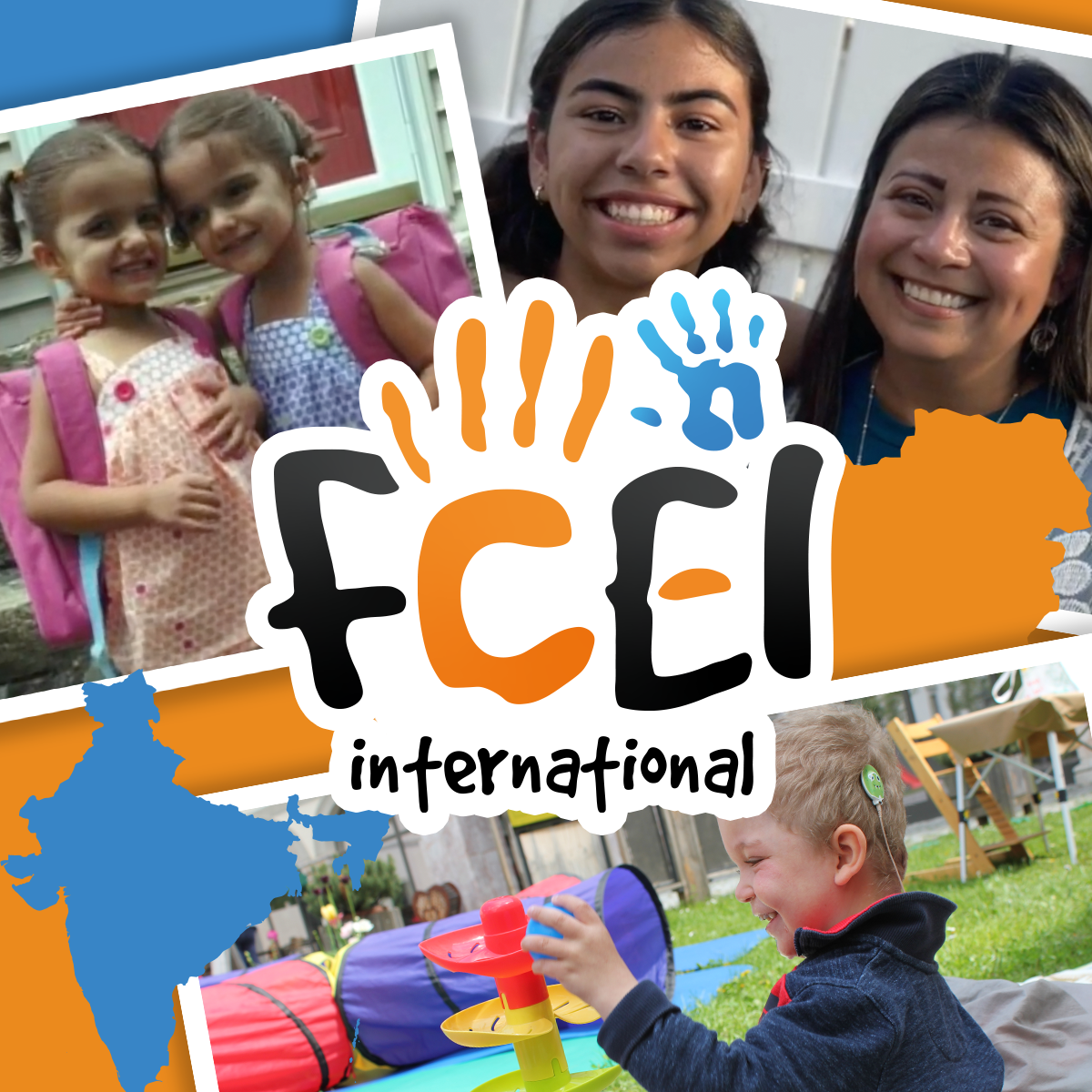 Photos of children and young adults with overlay of FCEI logo