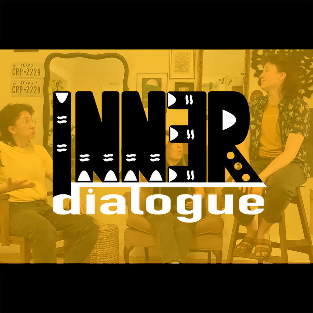 Frame from a video with graphic text overlay that reads 'Inner Dialogue'