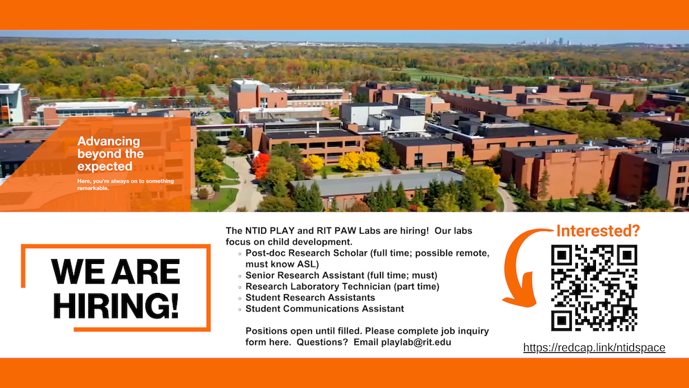 Aerial view of Rochester Institute for Technology campus featuring several brick buildings. Text: 'Advancing beyond the expected, WE ARE HIRING'