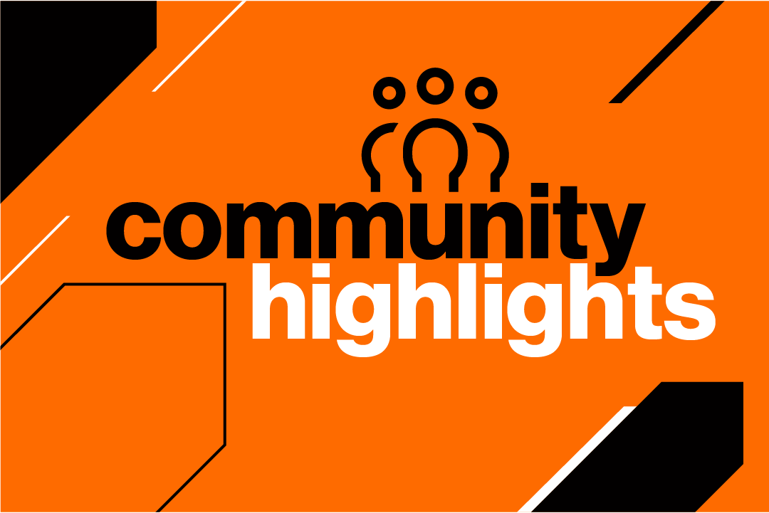 Graphic with text reading "community highlights"