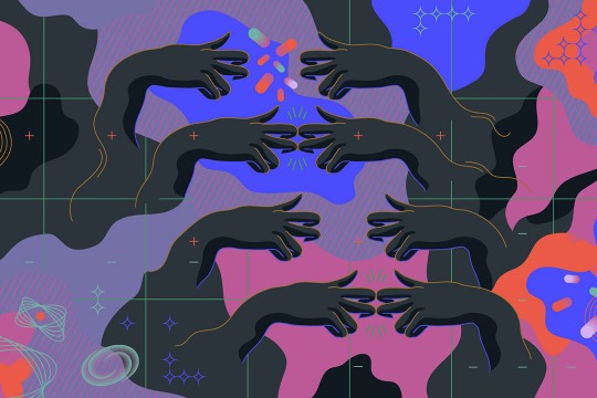 Colorful graphics displaying hands performing American Sign Language.