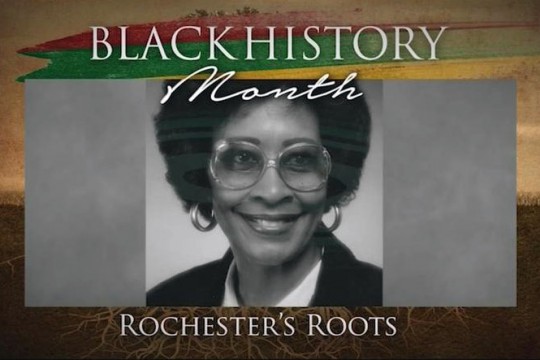 TV graphic with woman's image and the words: Black History Month: Rochester's Roots