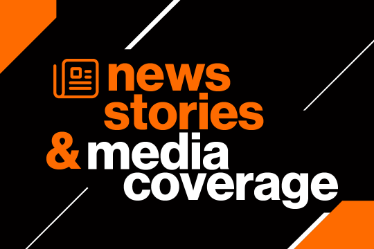 Graphic with text reading 'news stories & media coverage'