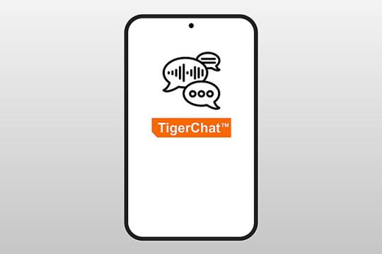 A mockup of a phone with TigerChat displayed on screen