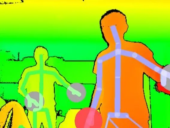 Silhouettes of 2 people lime against green background