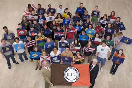 People gathered holding flags 